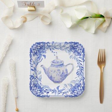 Blue and White Floral Bridal Shower Envelope Pape Paper Plates