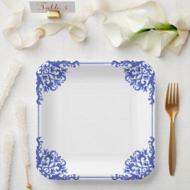 Blue and White Floral  Envelope Paper Plates