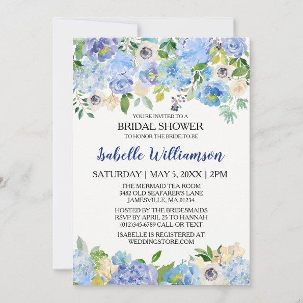 Blue and White Floral Bridal Shower Invitations
