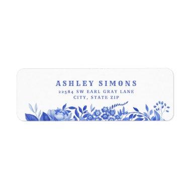 Blue and White Floral Bridal Shower Label