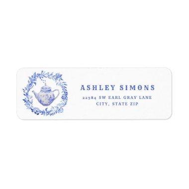 Blue and White Floral  Label