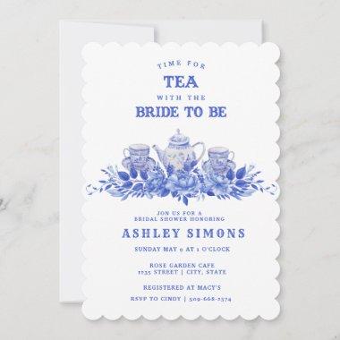 Blue and White Floral Bridal Shower | Tea Party Invitations