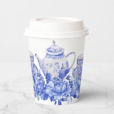 Blue and White Floral Bridal Shower | Tea Party Paper Cups