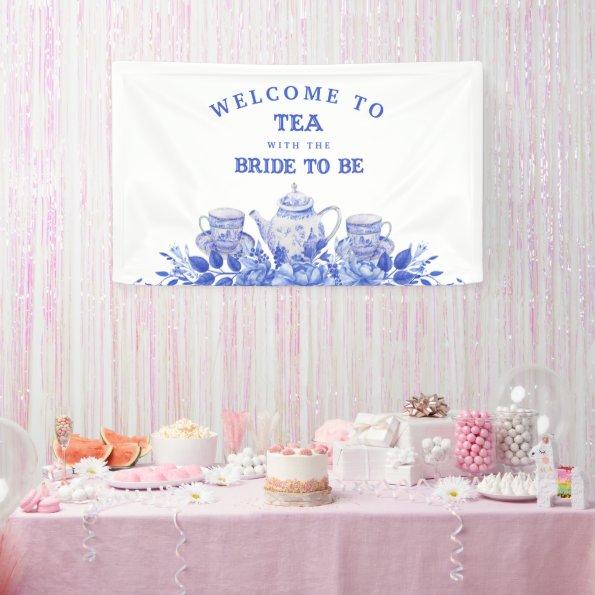 Blue and White Floral Bridal Shower Welcome Banner
