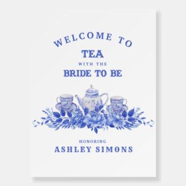 Blue and White Floral Bridal Shower Welcome Foam Board