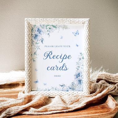 Blue and White Floral Leave Your Recipe Invitations Here Poster
