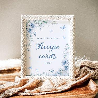 Blue and White Floral Leave Your Recipe  Here Poster