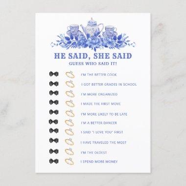 Blue and White Floral Tea Bridal Shower Game Invitations