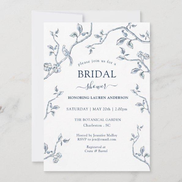 Blue and White French toile Bridal shower Invitations