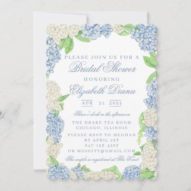 Blue and White Hydrangea Bridal Shower Invitations