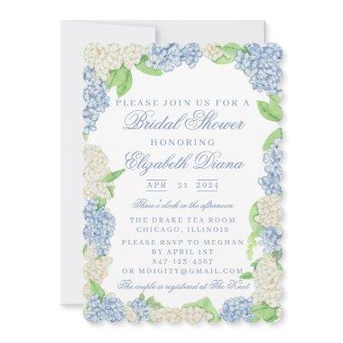 Blue and White Hydrangea Bridal Shower Invitations