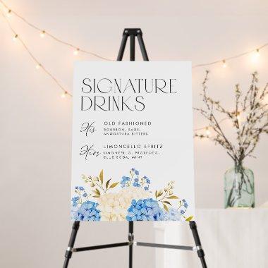 Blue and White Hydrangeas Wedding Signature Drinks Foam Board