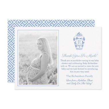 Blue And White Monogram Baby Shower Picture Thank You