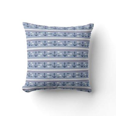 Blue and White Nautical Anchors Throw Pillow