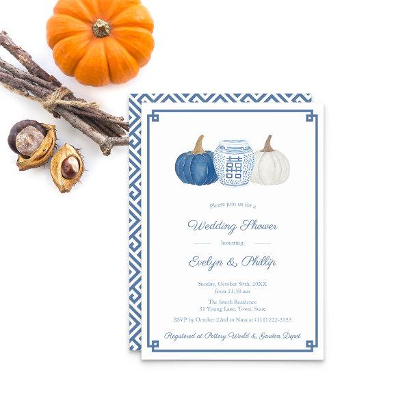 Blue And White Pumpkins Classic Bridal Shower Invitations
