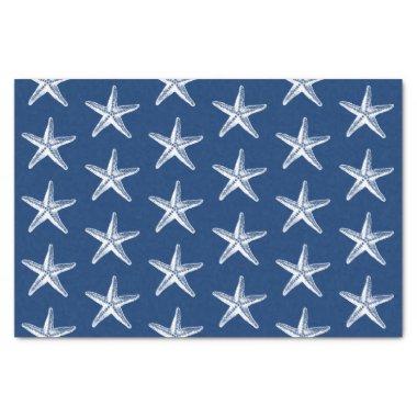 Blue and White Starfish Beach Coastal Tissue Paper