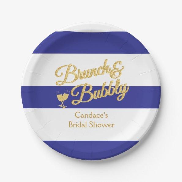 Blue and White Stripe Bridal Shower Paper Plate