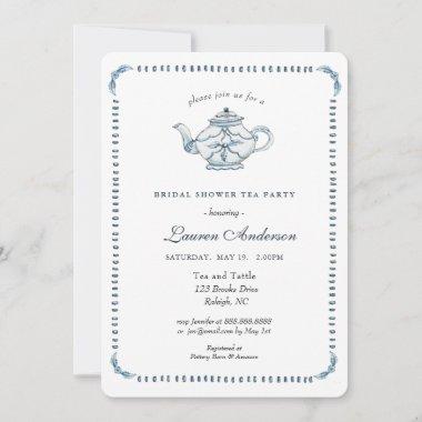 Blue and white Teapot Bridal Shower Invitations