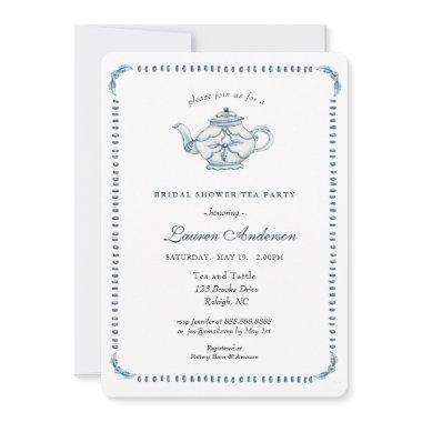 Blue and white Teapot Bridal Shower Invitations