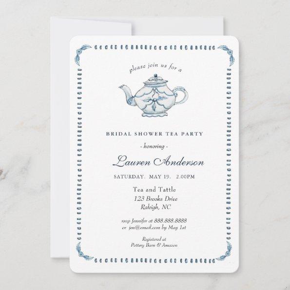 Blue and white Teapot Bridal Shower Invitations
