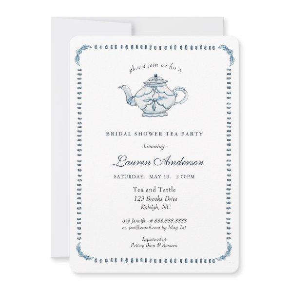 Blue and white Teapot Bridal Shower Invitations