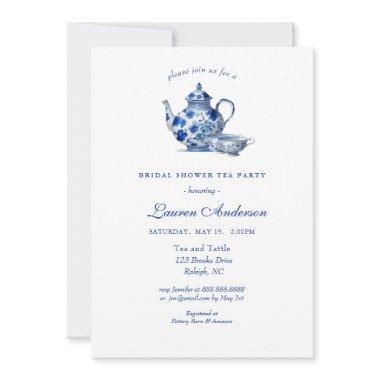 Blue and white Teapot Bridal Shower Invitations