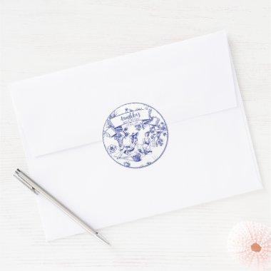 Blue and White Toile Classic Round Sticker
