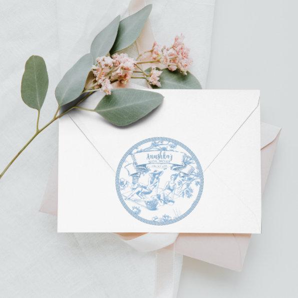 Blue and White Toile de Jouy  Classic Round Sticker