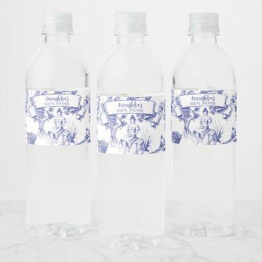 Blue and White Toile de Jouy Bridal Shower Water Bottle Label