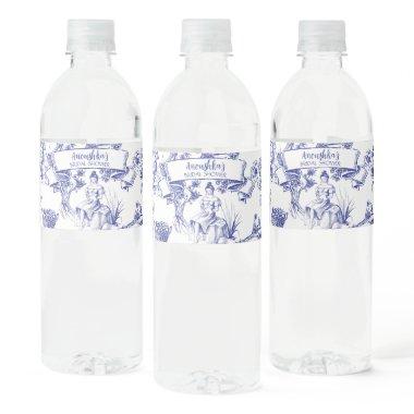 Blue and White Toile de Jouy  Water Bottle Label