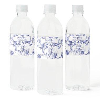 Blue and White Toile de Jouy Bridal Shower Water Bottle Label