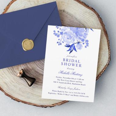 Blue and White Watercolor Floral Bridal Shower Invitations