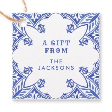 Blue and White Watercolor Tile Favor Tags