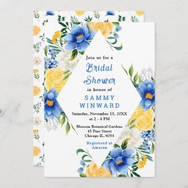 Blue and Yellow Floral Bridal Shower Invitations