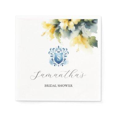 Blue and Yellow Floral Crest Napkins