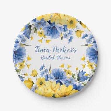 Blue and Yellow Peony Floral  Paper Plates