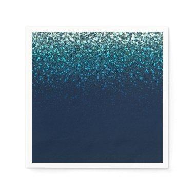 Blue Aqua Navy Glitter Sparkle Birthday Party Paper Napkins