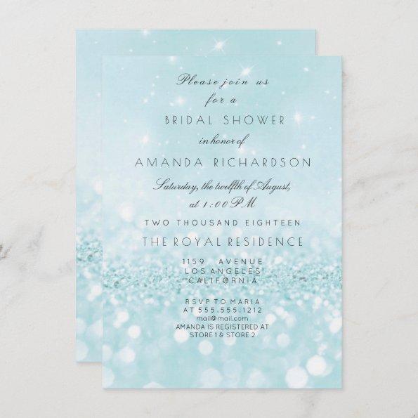 Blue Aqua Pastel Sparkly Glitter Bridal Shower Invitations