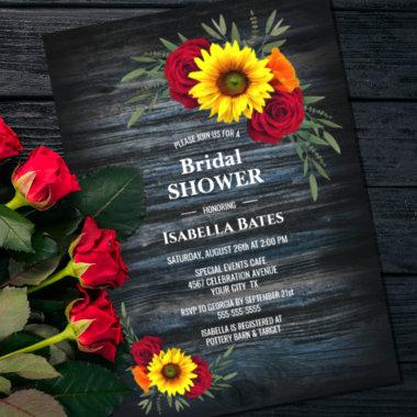 Blue Barn Wood Sunflower Rose Bridal Shower Invitations