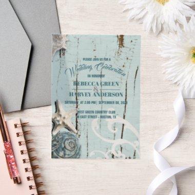 Blue Beach Seashell Starfish Coastal Wedding Vellum
