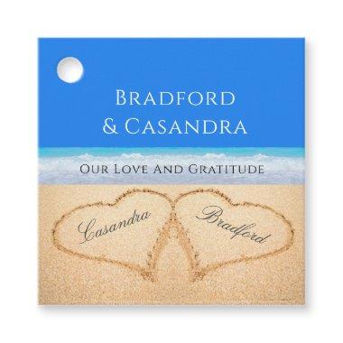 Blue Beach Wedding 2 Hearts in the Sand Favor Tags