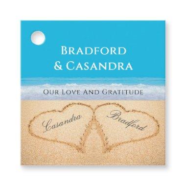 Blue Beach Wedding 2 Hearts in the Sand  Paper P Favor Tags