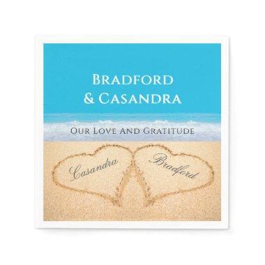 Blue Beach Wedding 2 Hearts in the Sand  Paper P Napkins