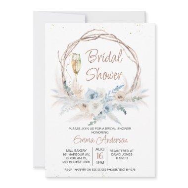 Blue Beige Boho Floral Pampas Grass