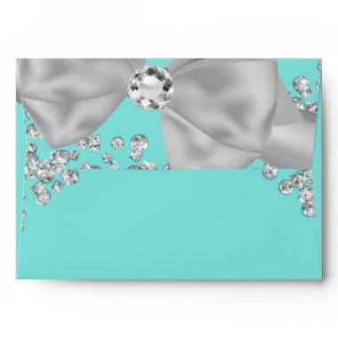 Blue Big White Bow Diamonds Bridal Shower Envelope