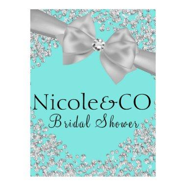 Blue Big White Bow Diamonds Bridal Shower Poster