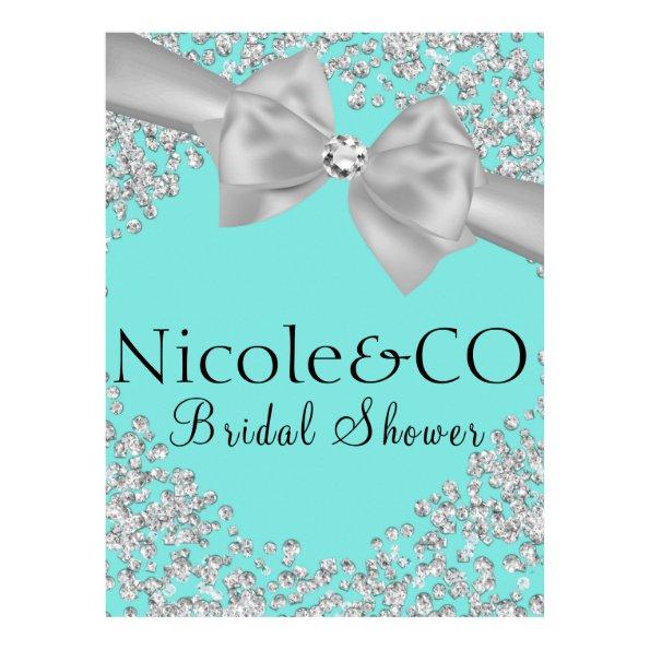 Blue Big White Bow Diamonds  Poster