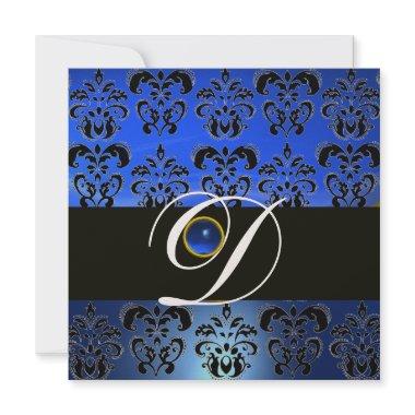 BLUE BLACK DAMASK MONOGRAM SAPPHIRE CHAMPAGNE