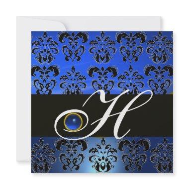 BLUE BLACK DAMASK MONOGRAM SAPPHIRE WHITE ICE Invitations