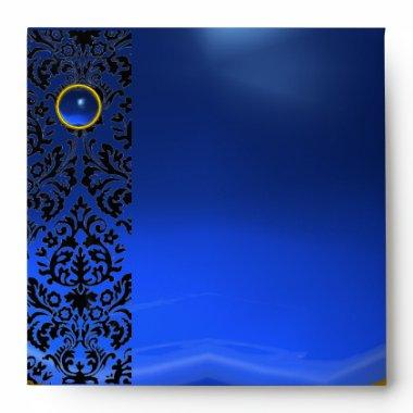 BLUE BLACK DAMASK Sapphire, Gold Envelope